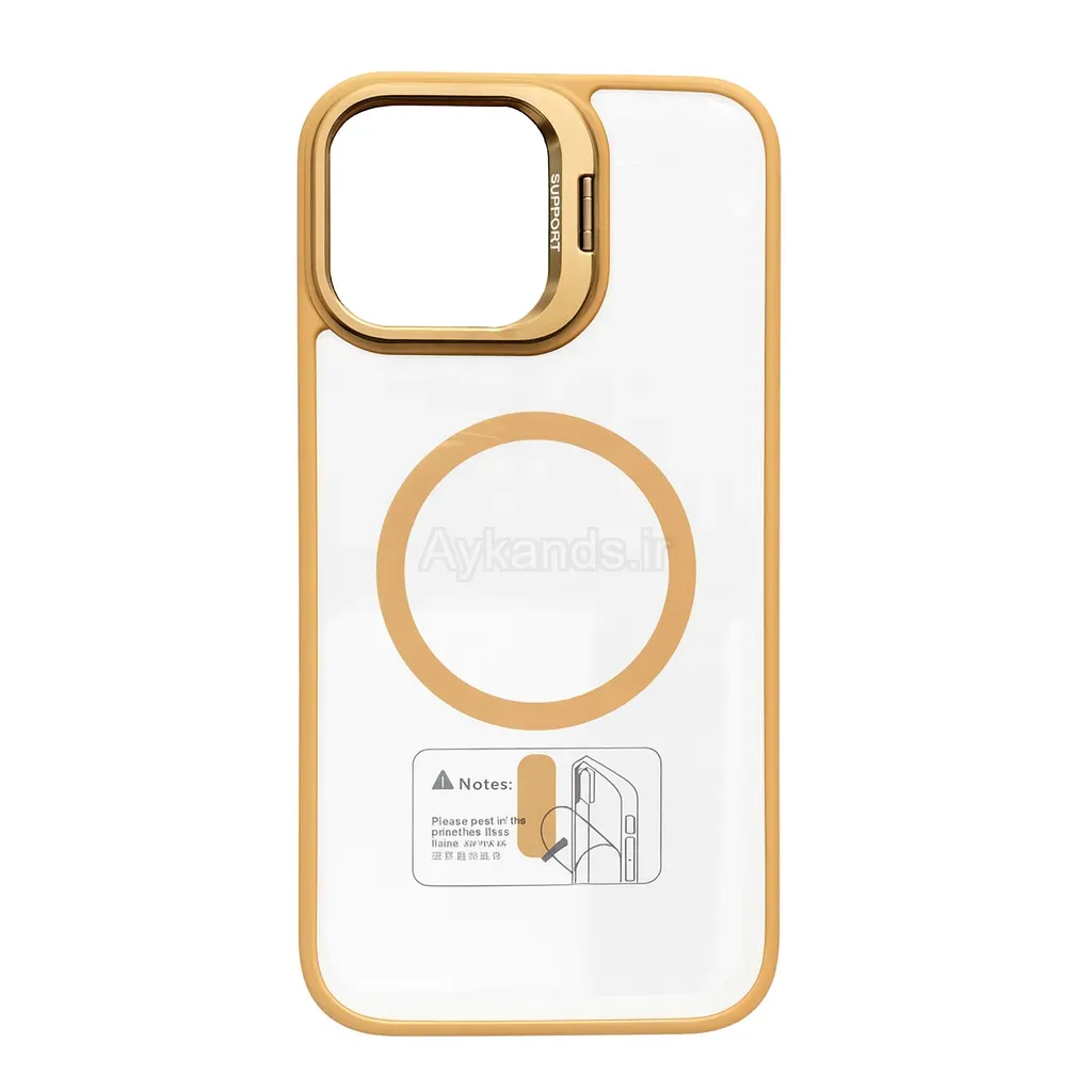 قاب اورجینال IPHONE 13 Pro Max مگ سیف دار مدل Metal Case Stand به همراه محافظ لنز رینگی ست