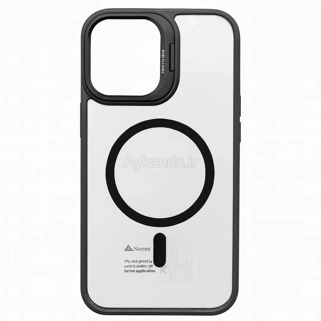 قاب اورجینال IPHONE 16 Pro مگ سیف دار مدل Metal Case Stand به همراه محافظ لنز رینگی ست