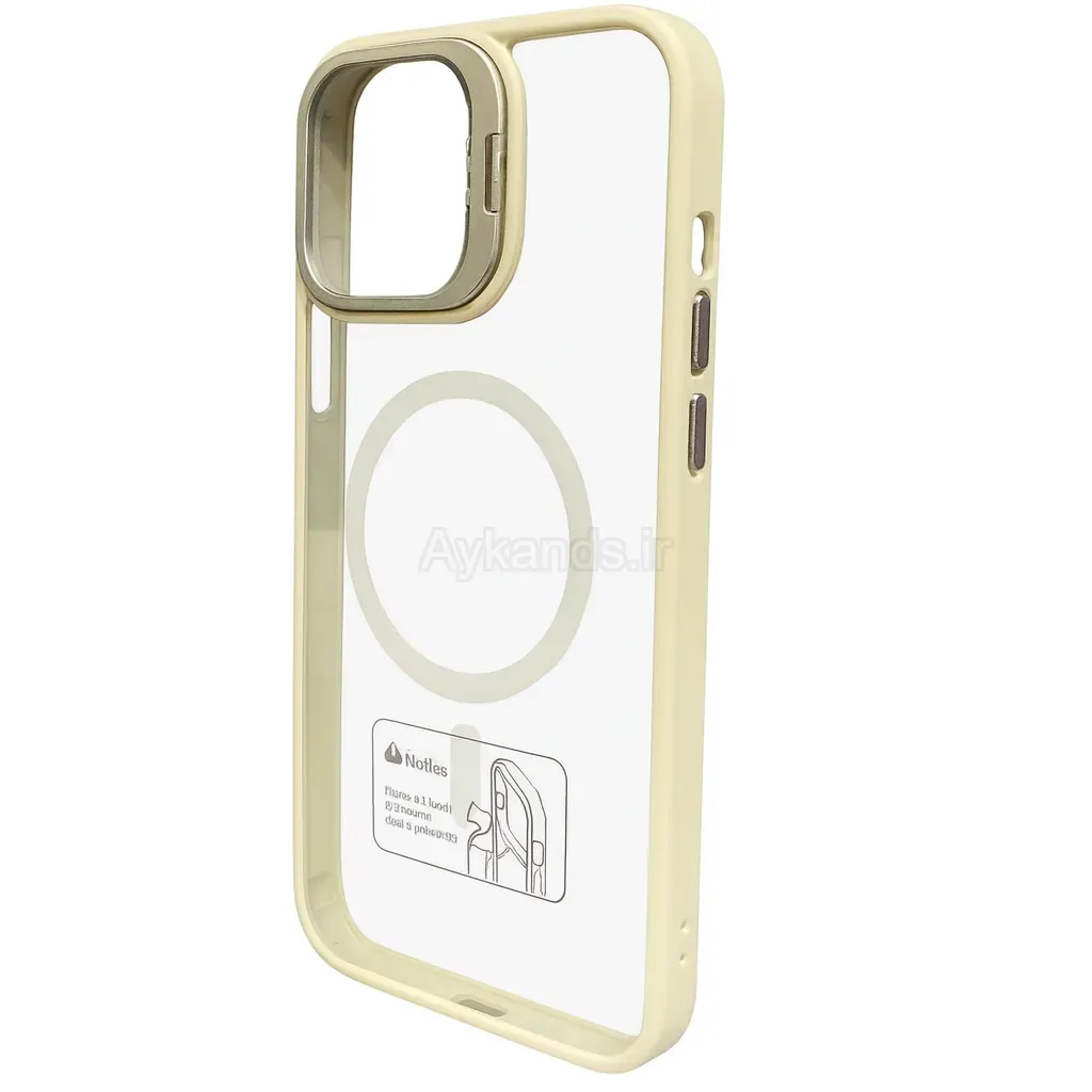 قاب اورجینال IPHONE 15 Pro Max مگ سیف دار مدل Metal Case Stand به همراه محافظ لنز رینگی ست