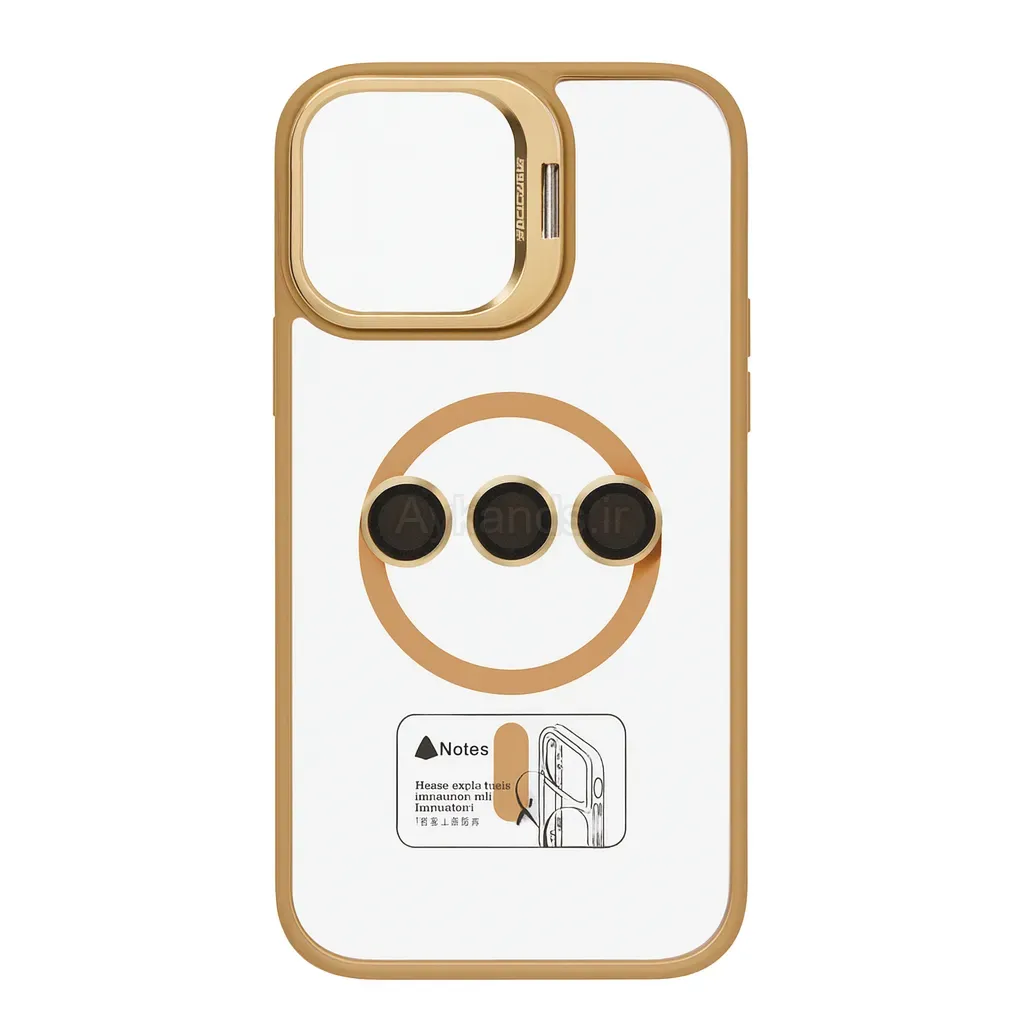 قاب اورجینال IPHONE 15 Pro Max مگ سیف دار مدل Metal Case Stand به همراه محافظ لنز رینگی ست