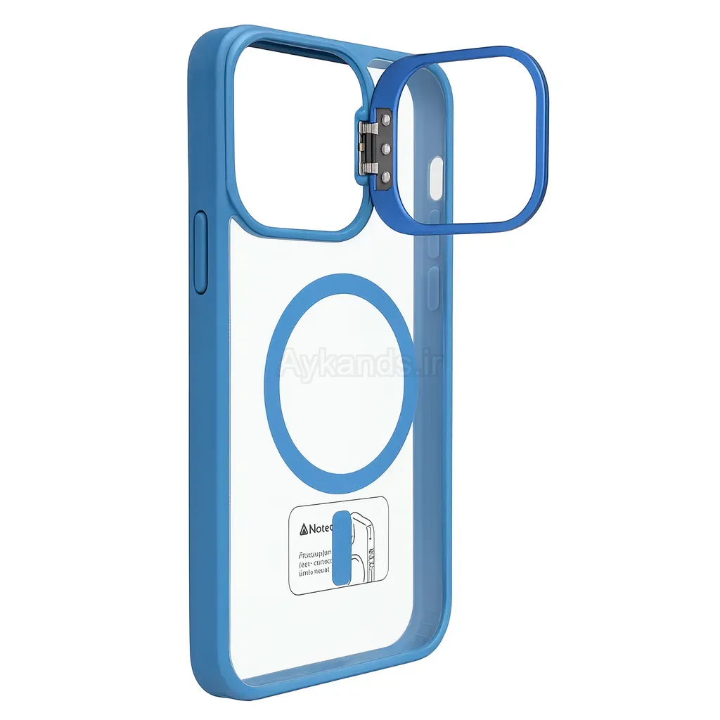 قاب اورجینال IPHONE 14 Pro Max مگ سیف دار مدل Metal Case Stand به همراه محافظ لنز رینگی ست